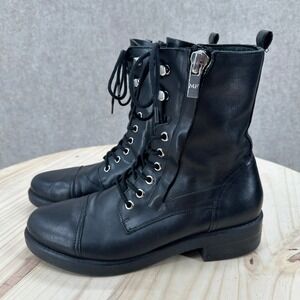Marc Fisher Ulinn Combat Boots Womens 7.5 Black Buttery Soft Leather Cap Toe